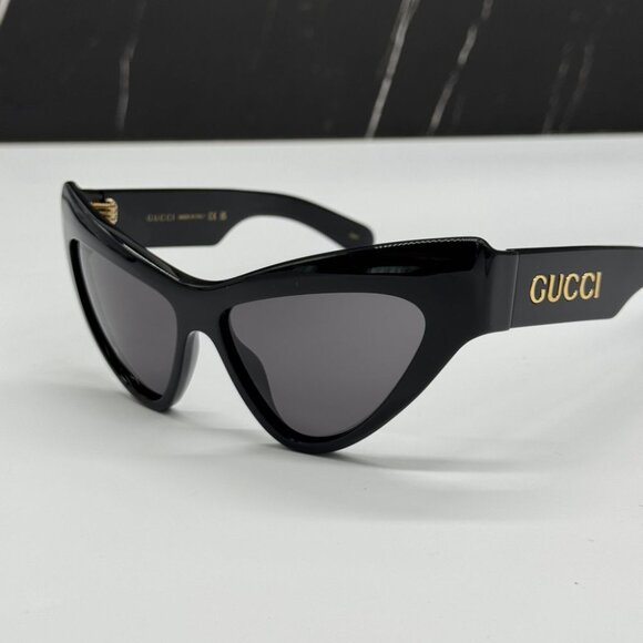 NEW GG1294S 001 GUCCI SUNGLASSES SHINY BLACK GREY CAR EYE WOMEN EYEWEAR GUCCI - Picture 1 of 12